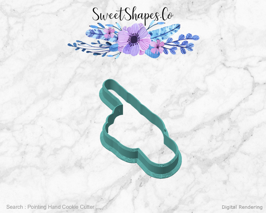Pointing Hand Cookie Cutter — angled front view