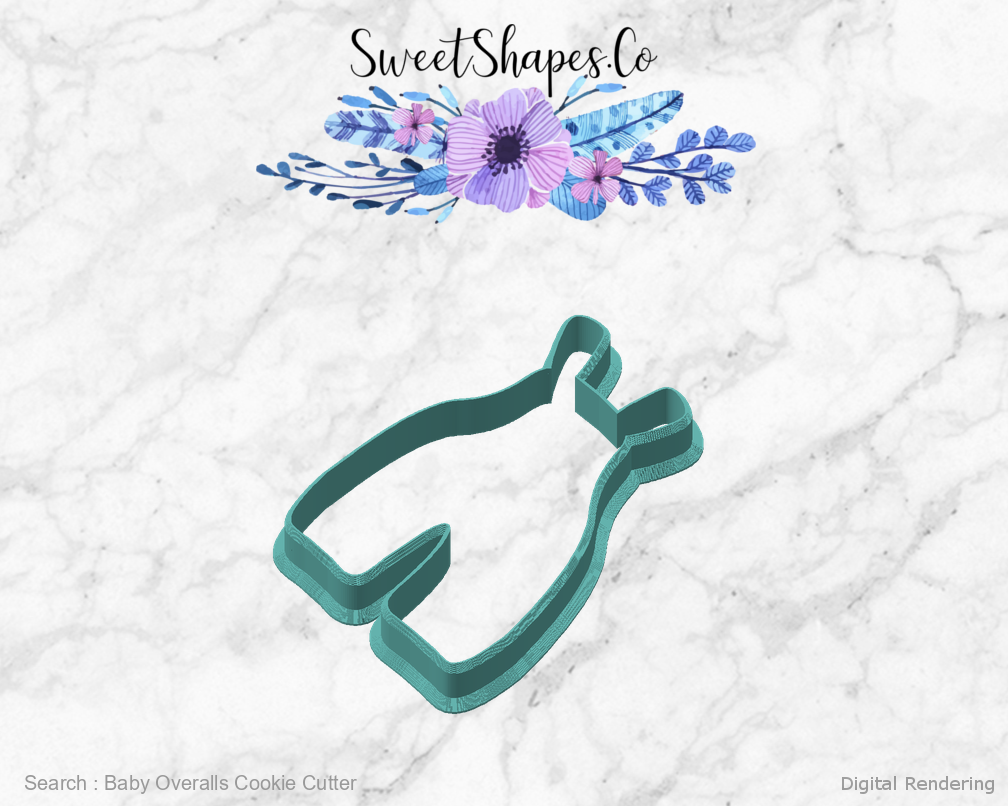 Baby Overalls Cookie Cutter — angled front view