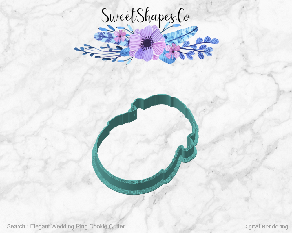 Elegant Wedding Ring Cookie Cutter — angled front view