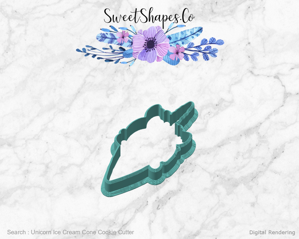 Unicorn Ice Cream Cone Cookie Cutter — angled front view