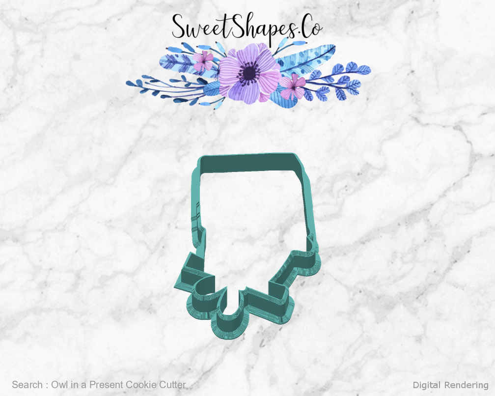 Owl in a Present Cookie Cutter — back view