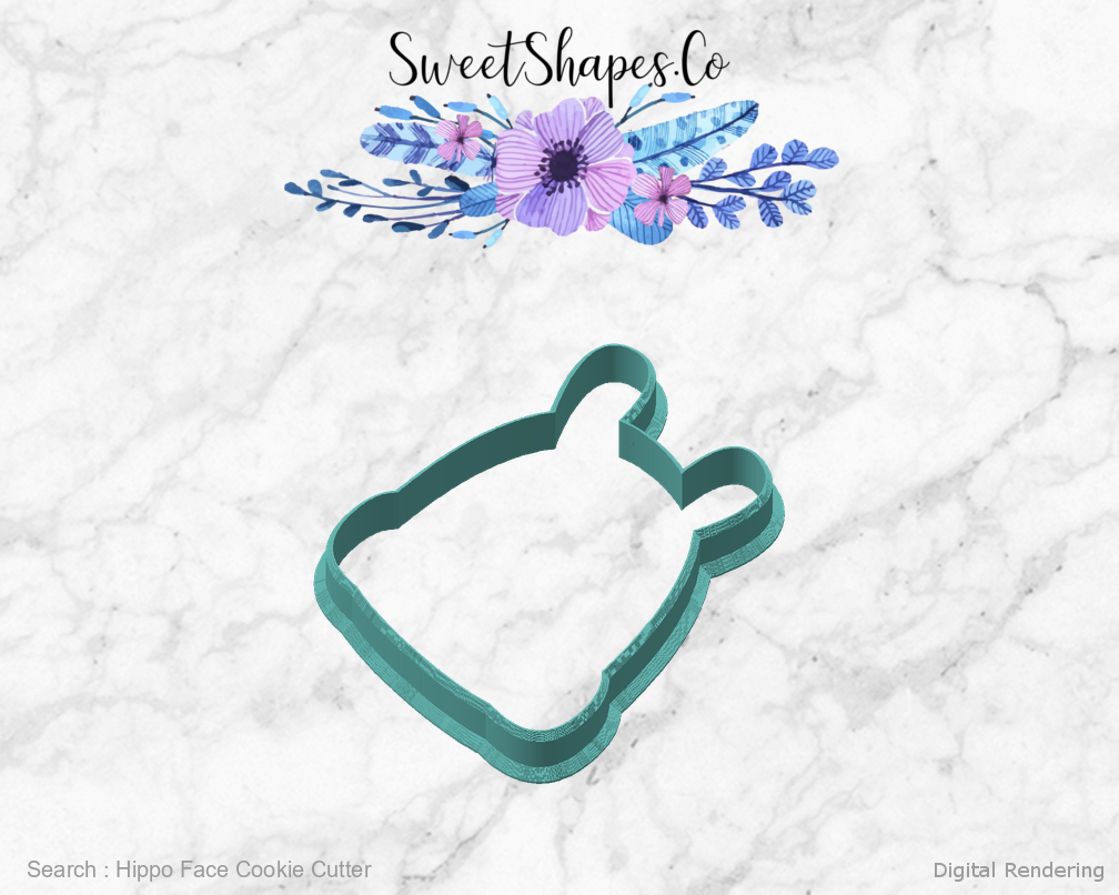 Hippo Face Cookie Cutter — angled front view