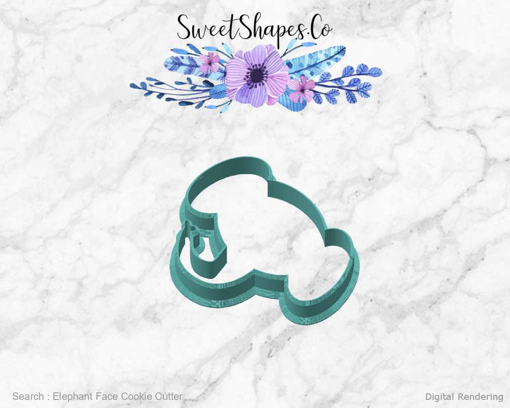 Elephant Face Cookie Cutter — angled front view