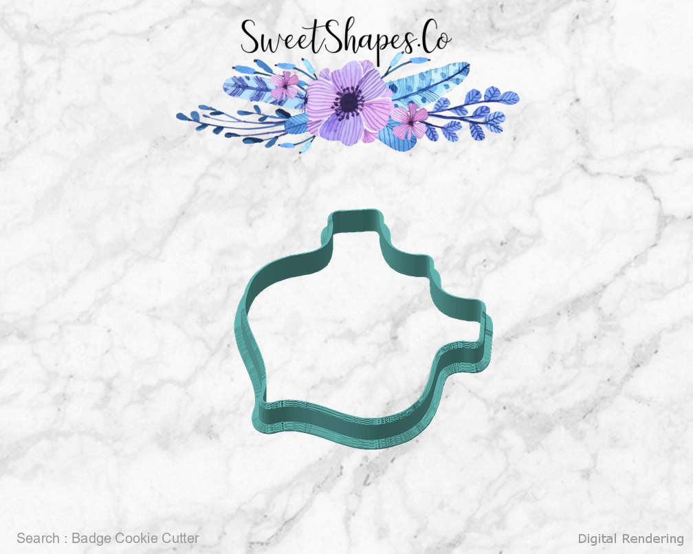 Badge Cookie Cutter — angled front view