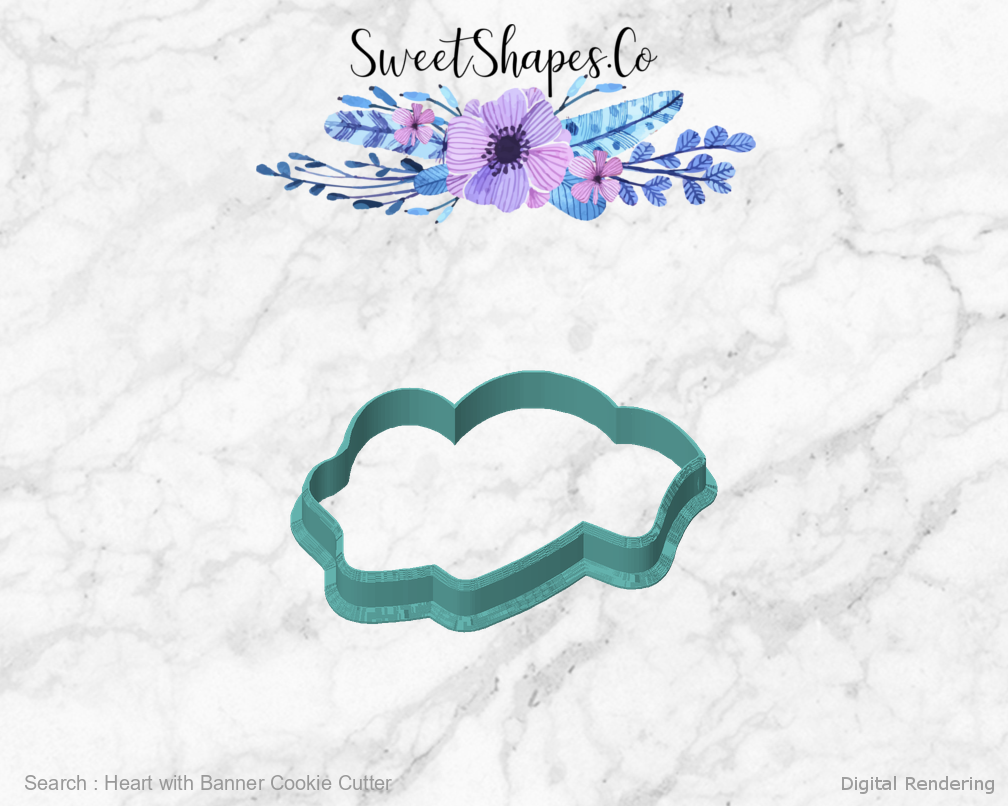 Heart with Banner Cookie Cutter — front view