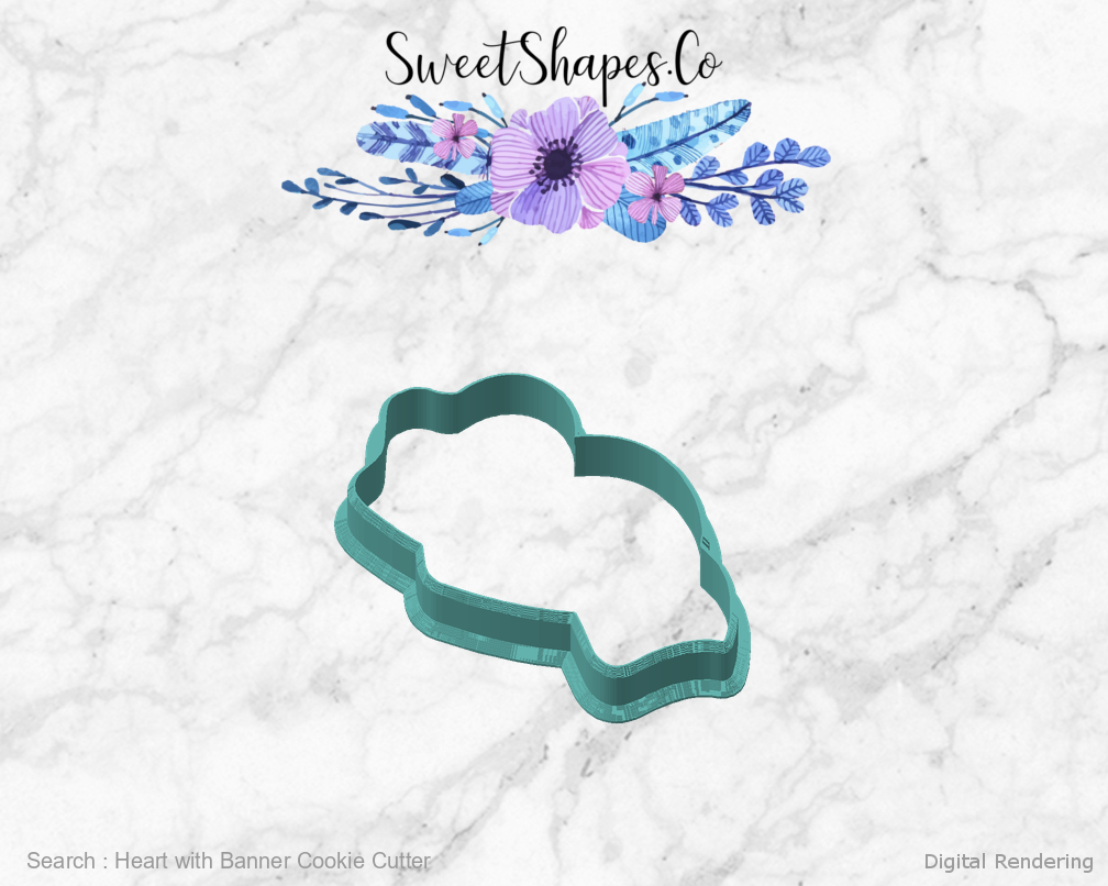 Heart with Banner Cookie Cutter — angled front view