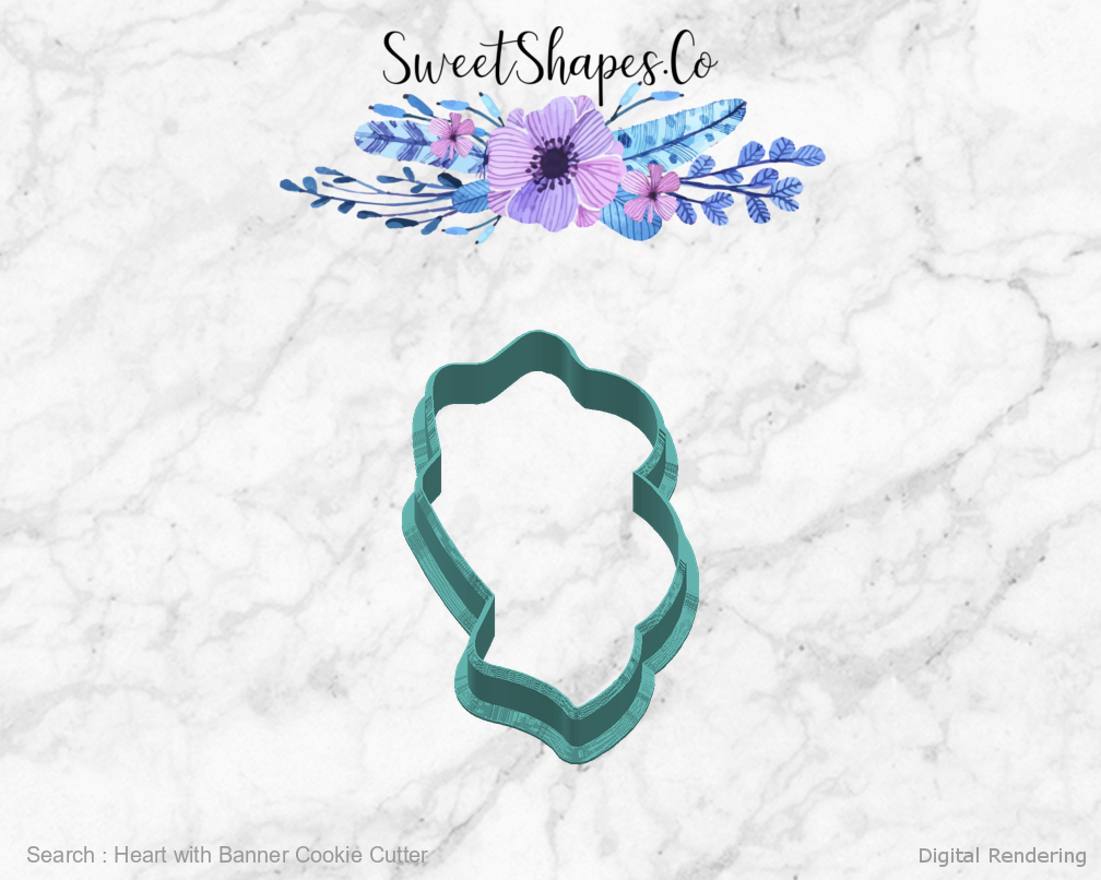 Heart with Banner Cookie Cutter — right view