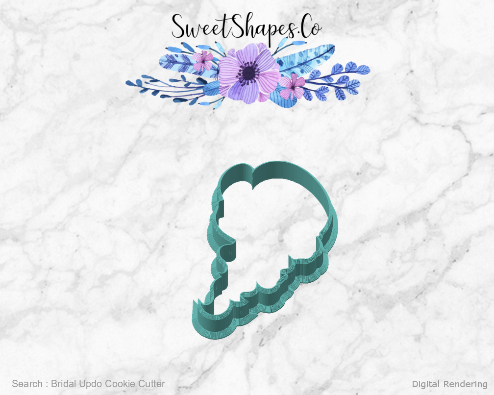 Bridal Updo Cookie Cutter — angled front view