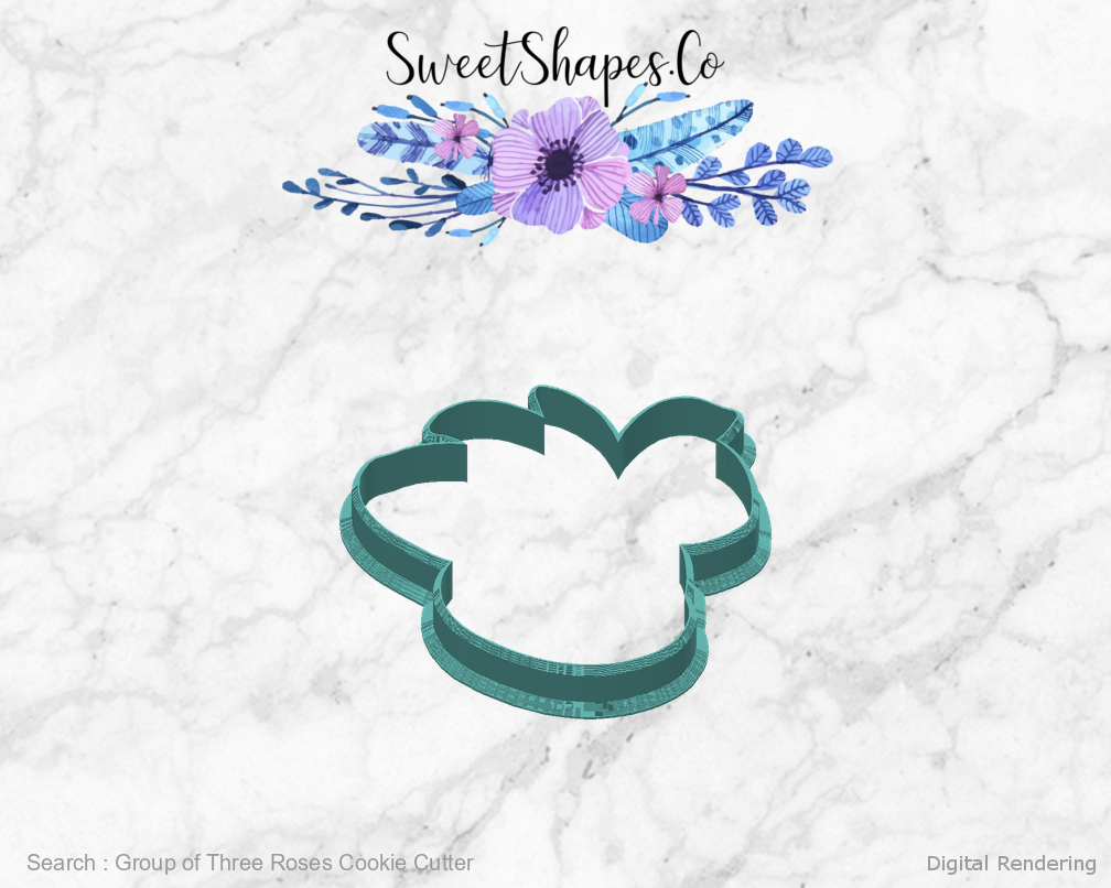 Group of Three Roses Cookie Cutter — back view