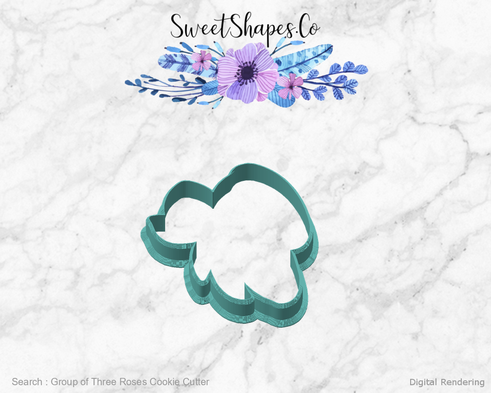 Group of Three Roses Cookie Cutter — angled front view