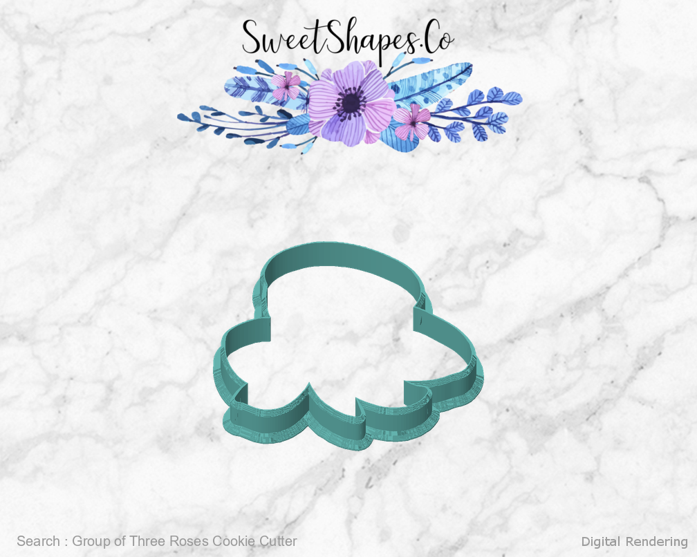 Group of Three Roses Cookie Cutter — front view