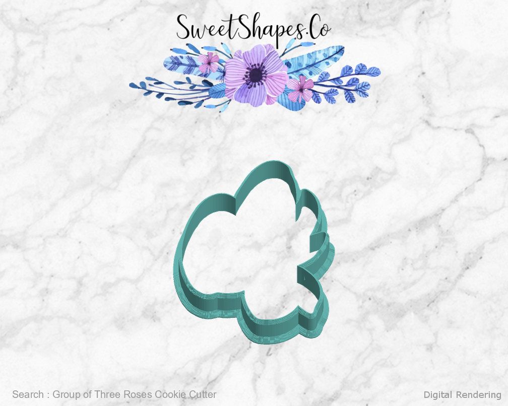 Group of Three Roses Cookie Cutter — left view