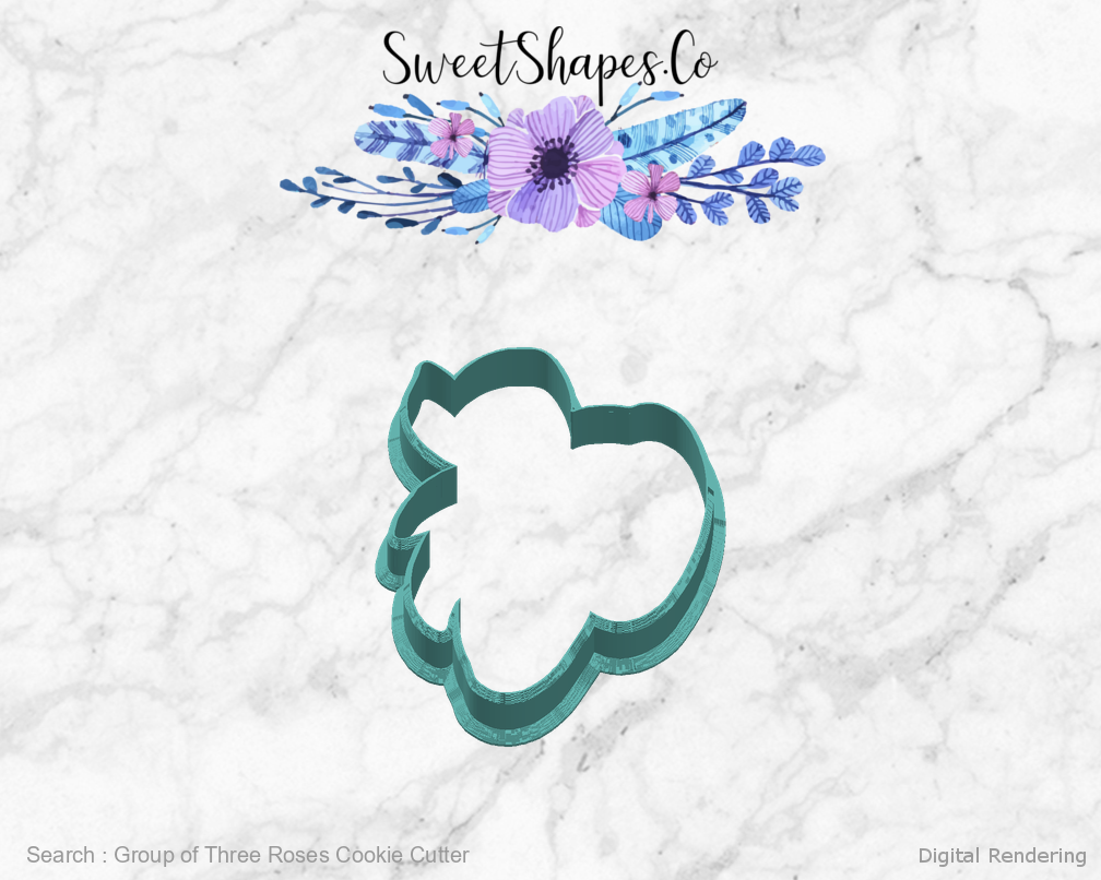 Group of Three Roses Cookie Cutter — right view