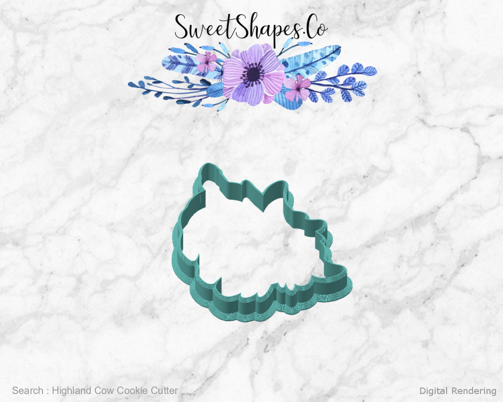 Highland Cow Cookie Cutter — angled front view