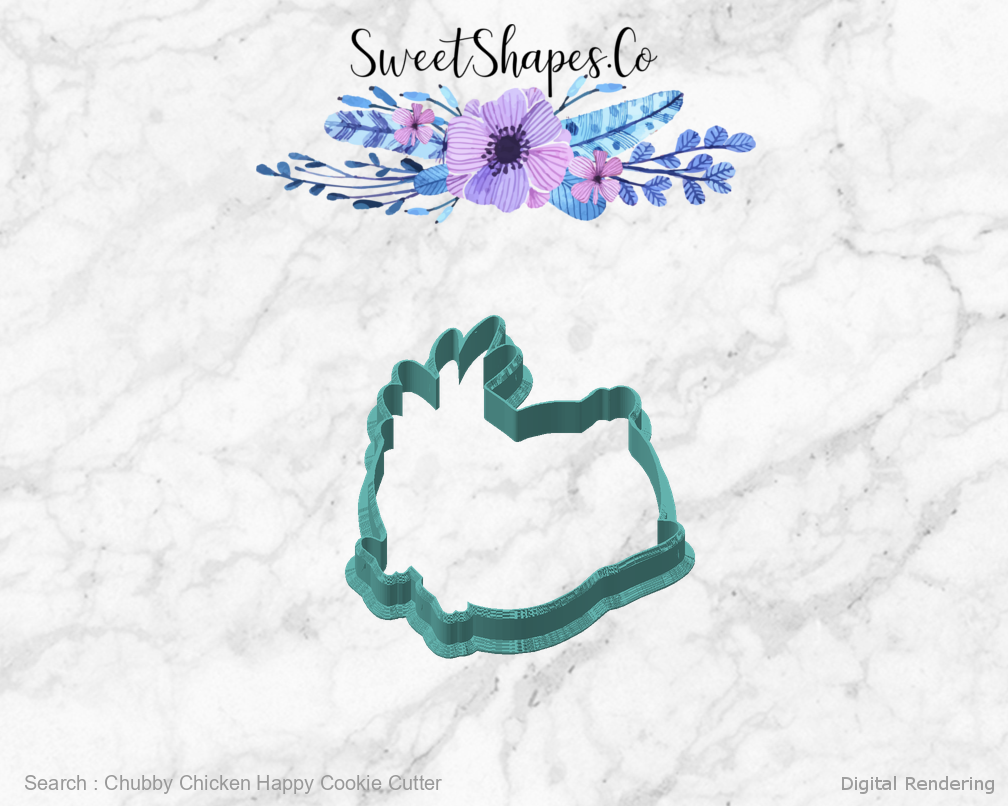Chubby Chicken Happy Cookie Cutter — angled front view