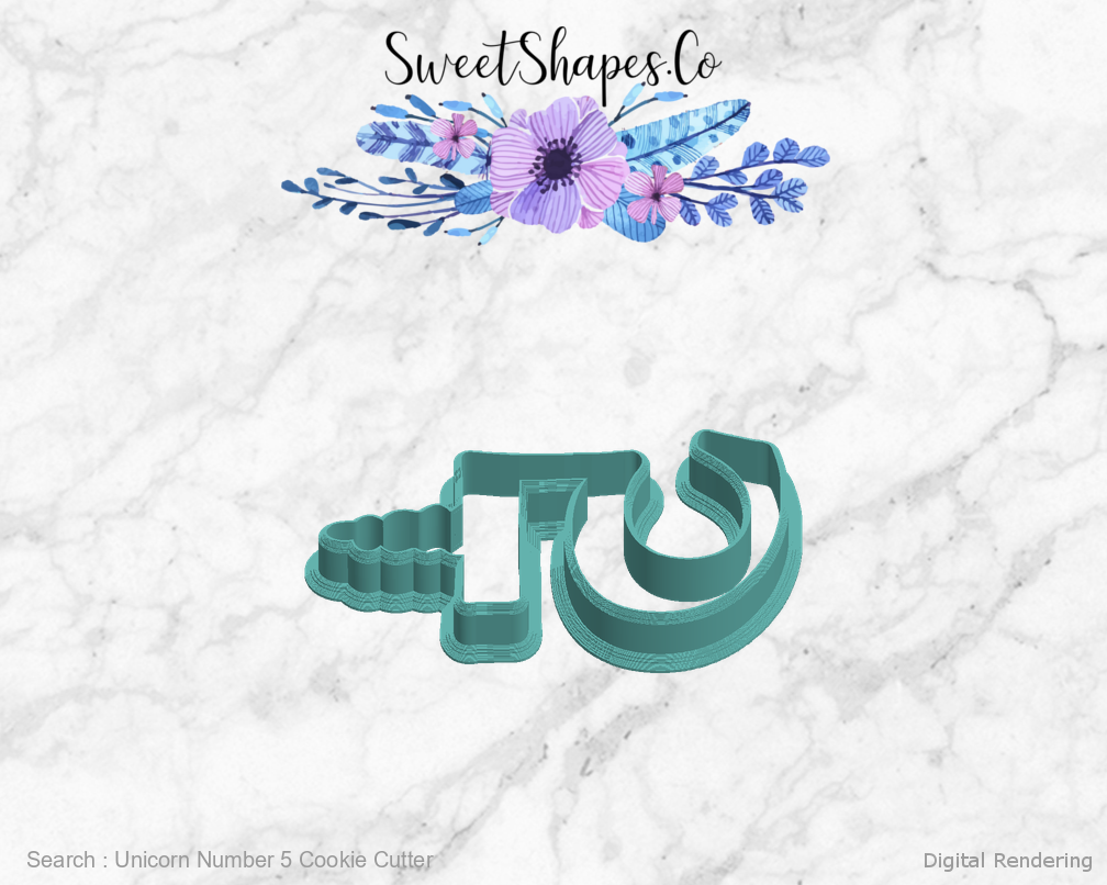 Unicorn Number 5 Cookie Cutter — left view