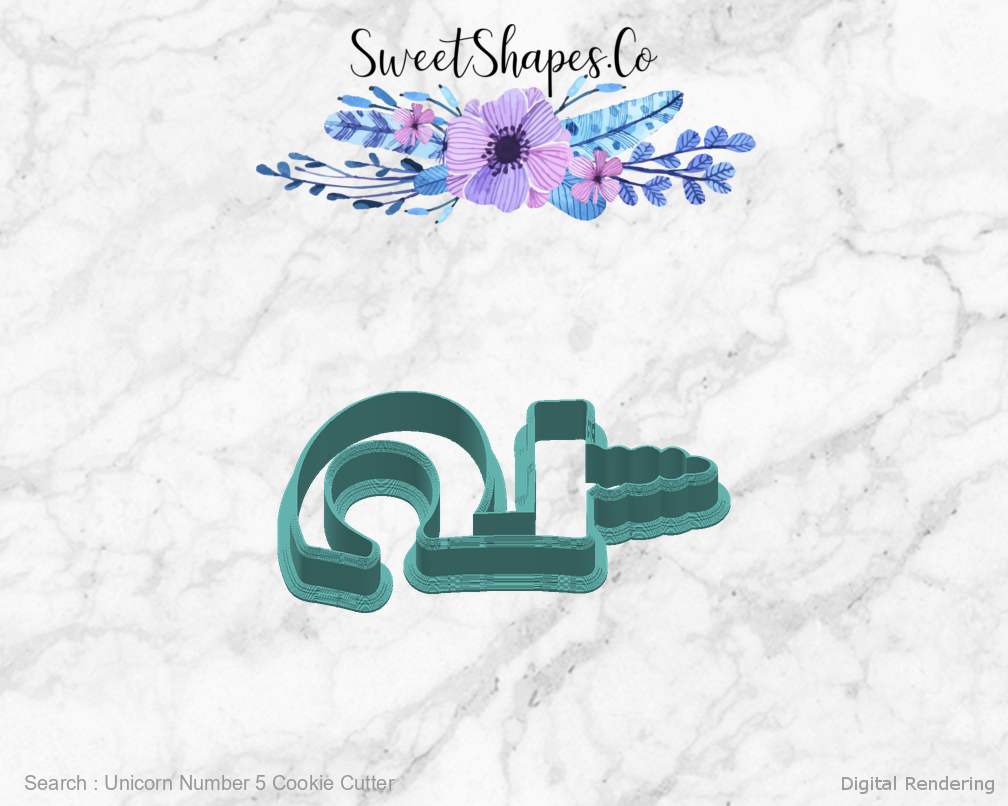 Unicorn Number 5 Cookie Cutter — right view