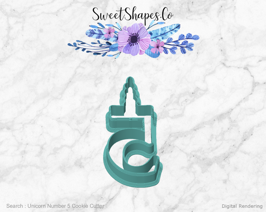 Unicorn Number 5 Cookie Cutter — front view