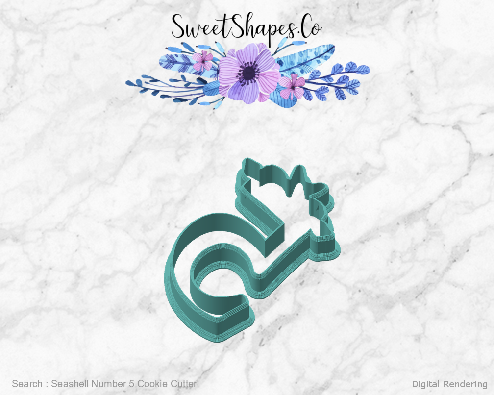 Seashell Number 5 Cookie Cutter — angled front view
