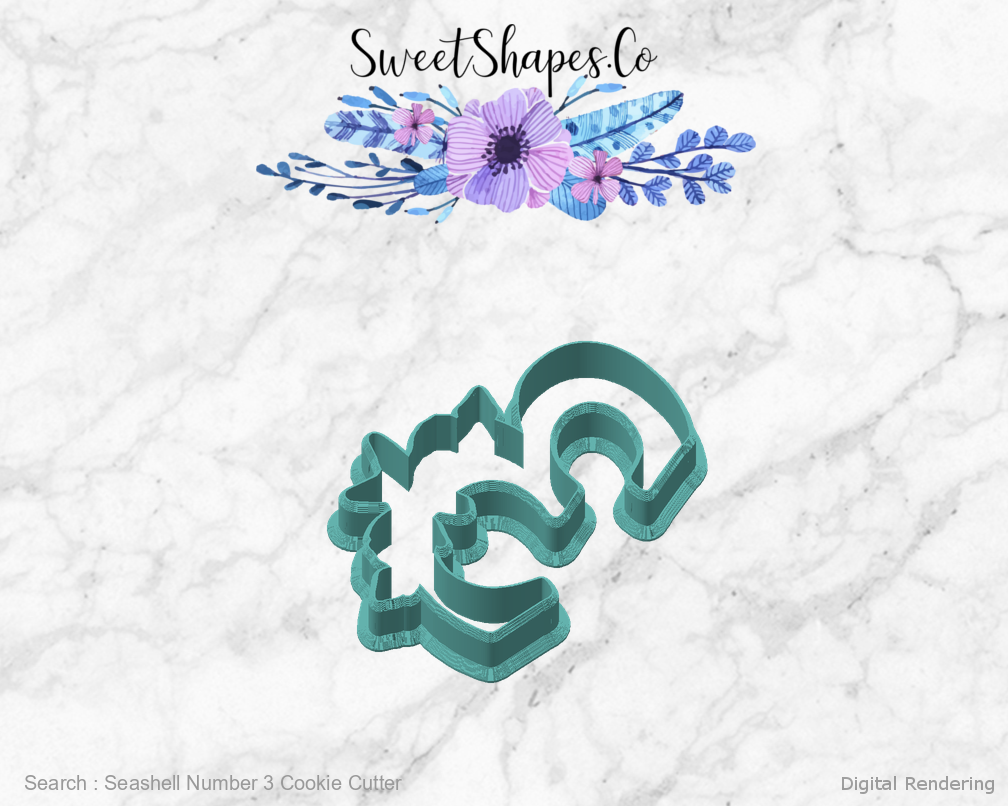 Seashell Number 3 Cookie Cutter — angled front view