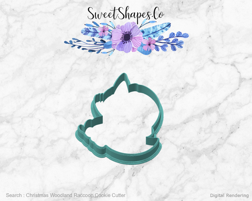Christmas Woodland Raccoon Cookie Cutter — angled front view
