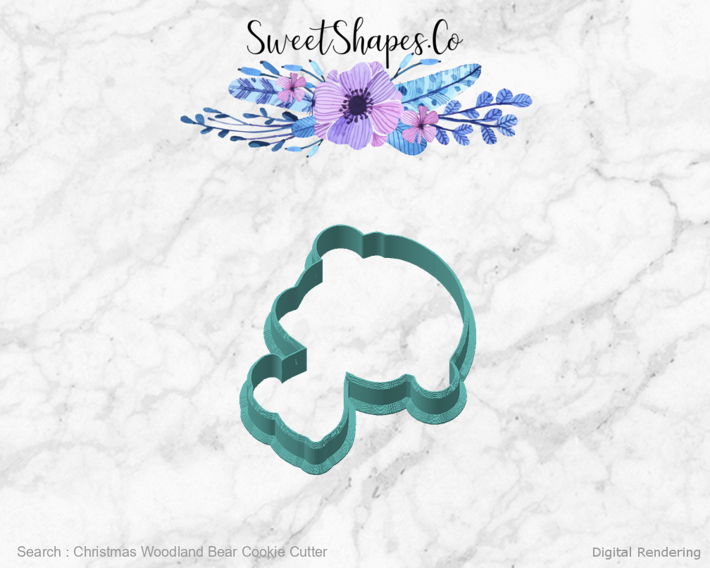Christmas Woodland Bear Cookie Cutter — angled front view