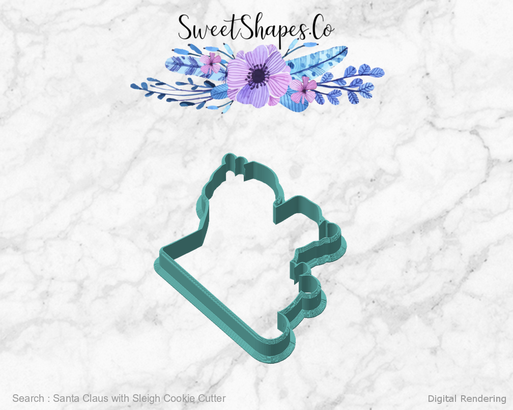 Santa Claus with Sleigh Cookie Cutter — angled front view