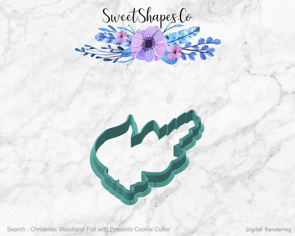 Christmas Woodland Fox with Presents Cookie Cutter — angled front view