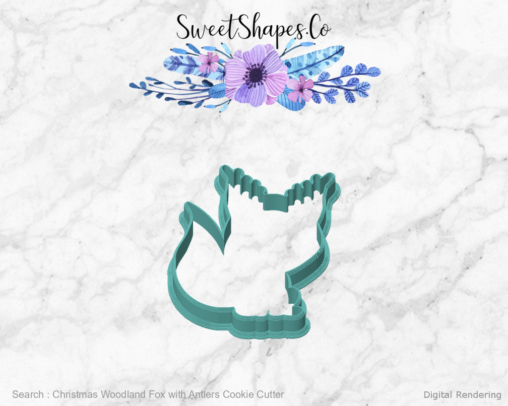 Christmas Woodland Fox with Antlers Cookie Cutter — front view