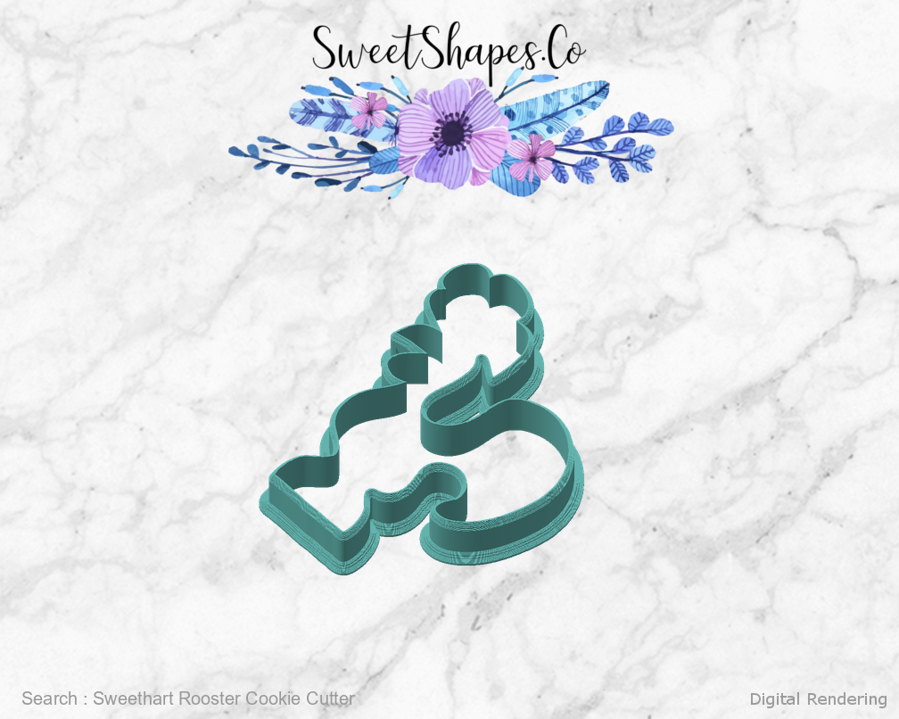Sweethart Rooster Cookie Cutter — angled front view