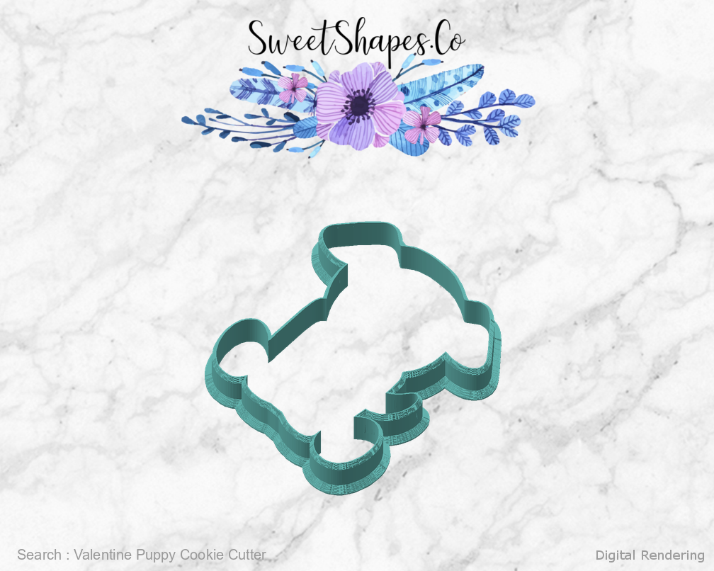 Valentine Puppy Cookie Cutter — angled front view