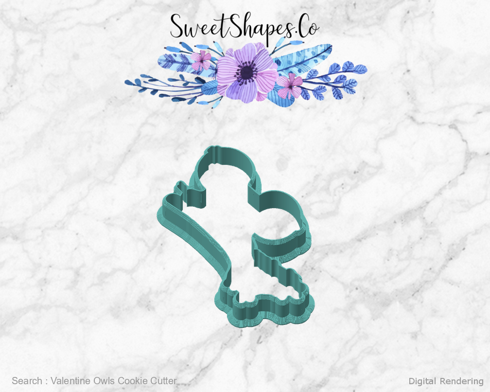 Valentine Owls Cookie Cutter — angled front view