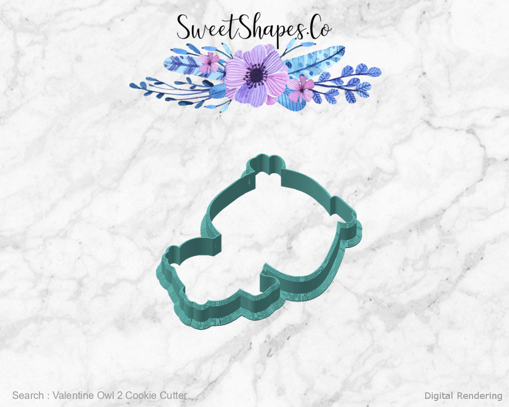 Valentine Owl 2 Cookie Cutter — angled front view