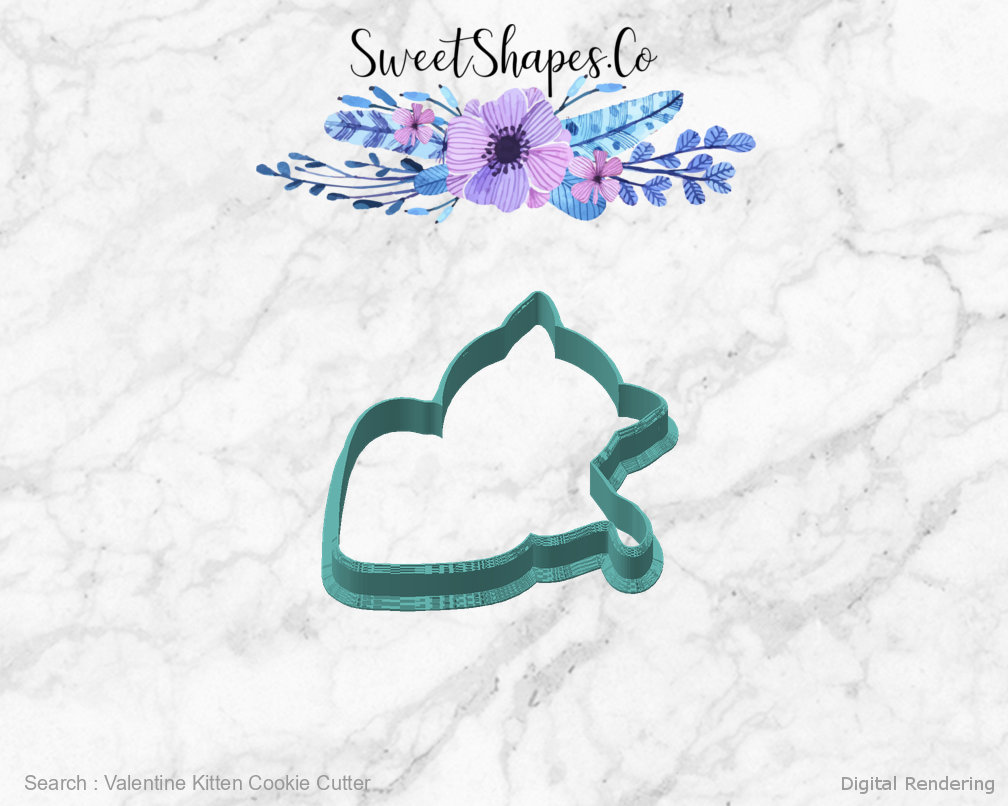 Valentine Kitten Cookie Cutter — angled front view