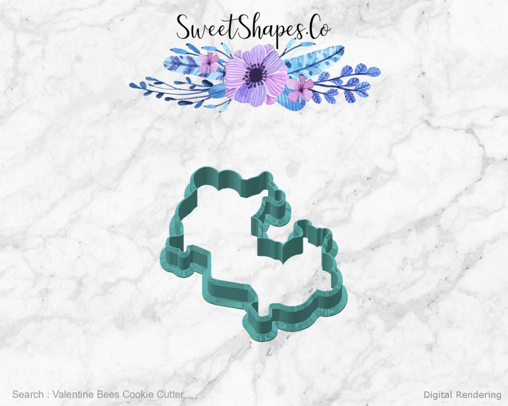 Valentine Bees Cookie Cutter — angled front view