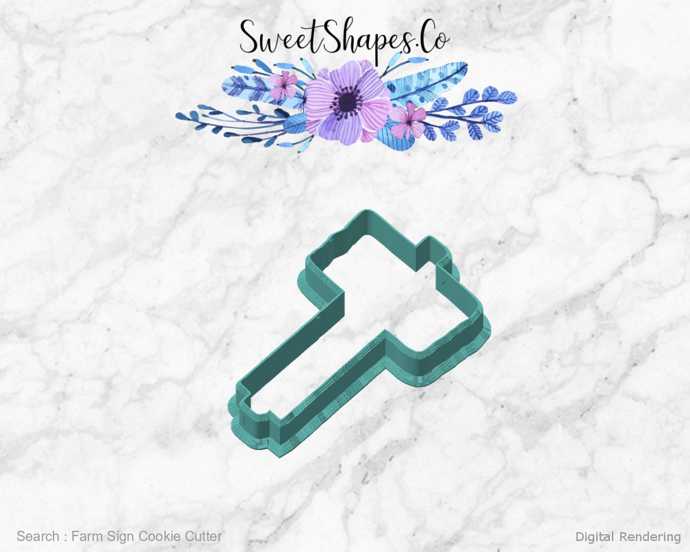 Farm Sign Cookie Cutter — angled front view