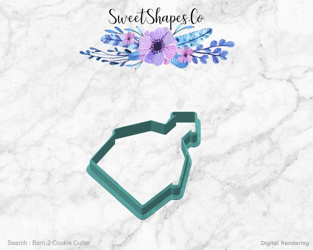 Barn 2 Cookie Cutter — angled front view