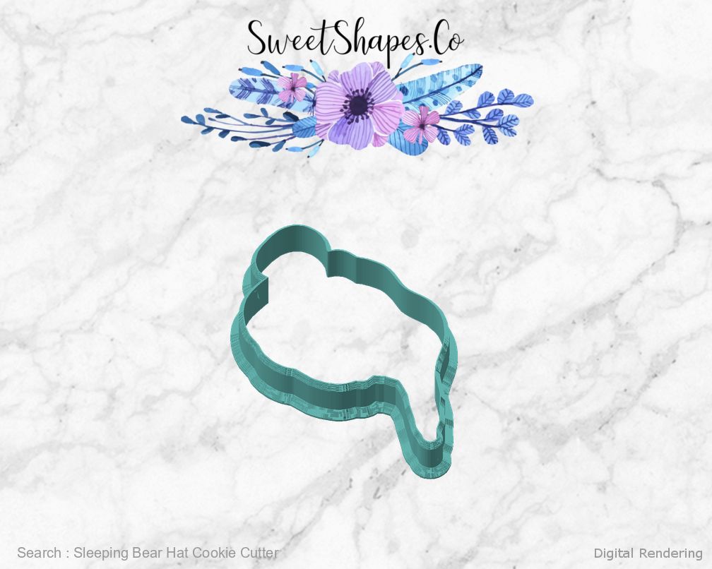 Sleeping Bear Hat Cookie Cutter — angled front view