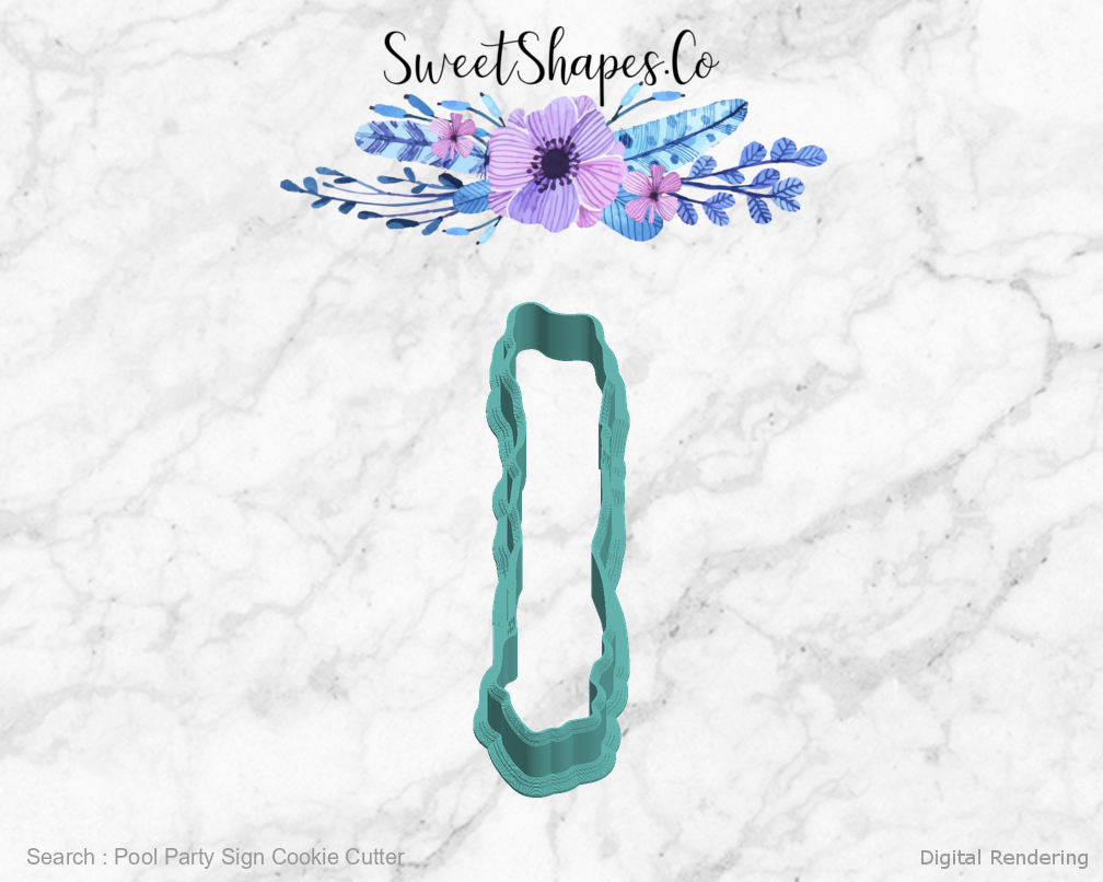 Pool Party Sign Cookie Cutter — left view