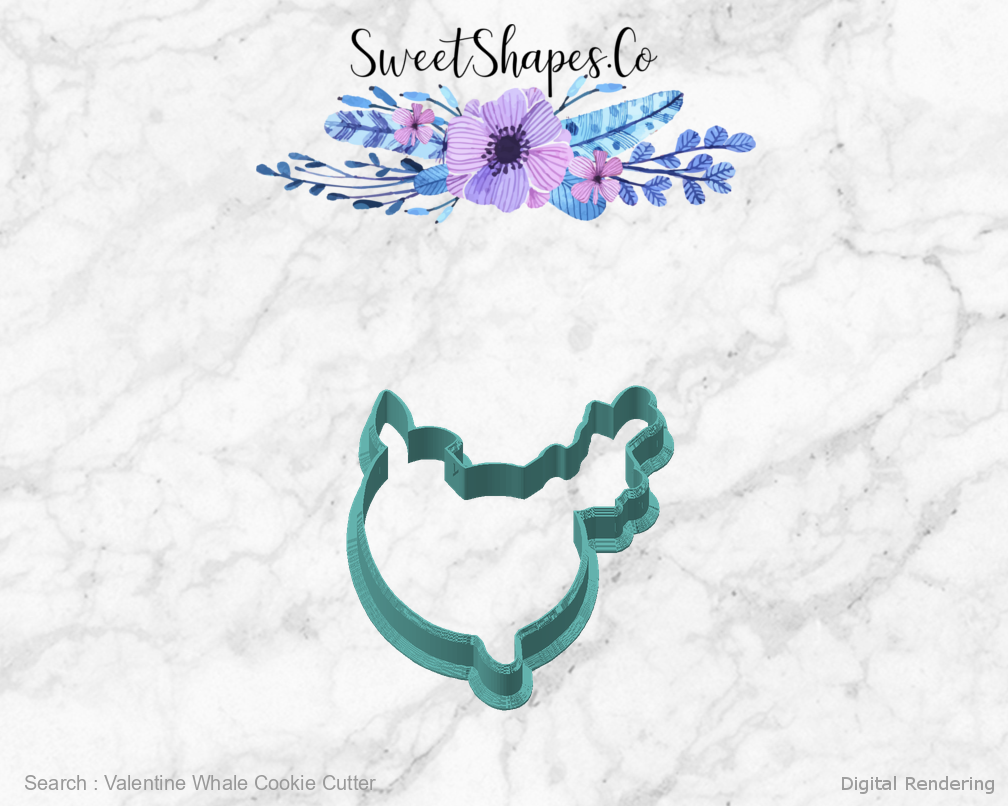 Valentine Whale Cookie Cutter — angled front view