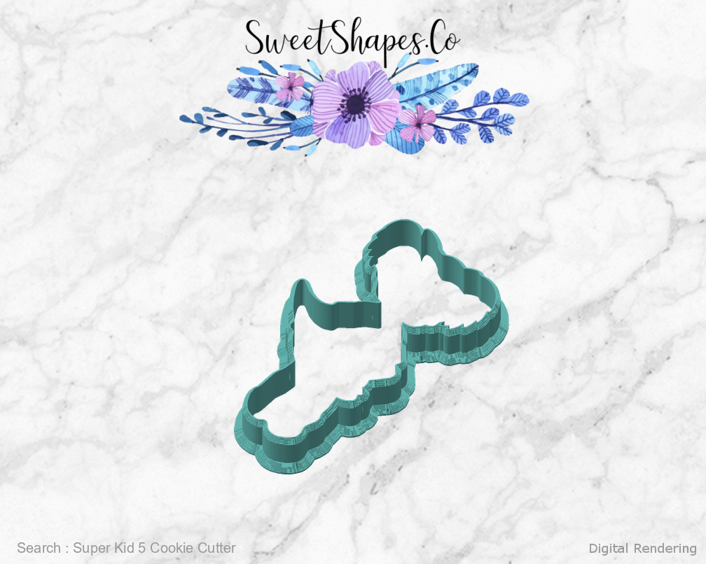 Super Kid 5 Cookie Cutter — angled front view