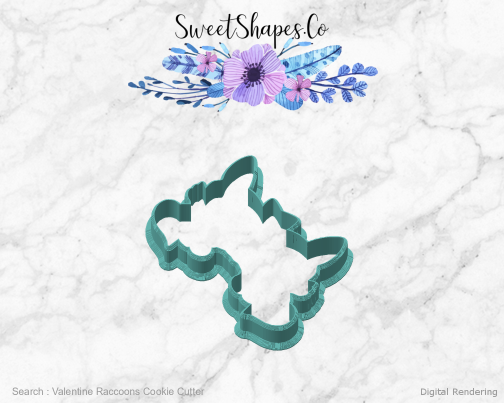 Valentine Raccoons Cookie Cutter — angled front view