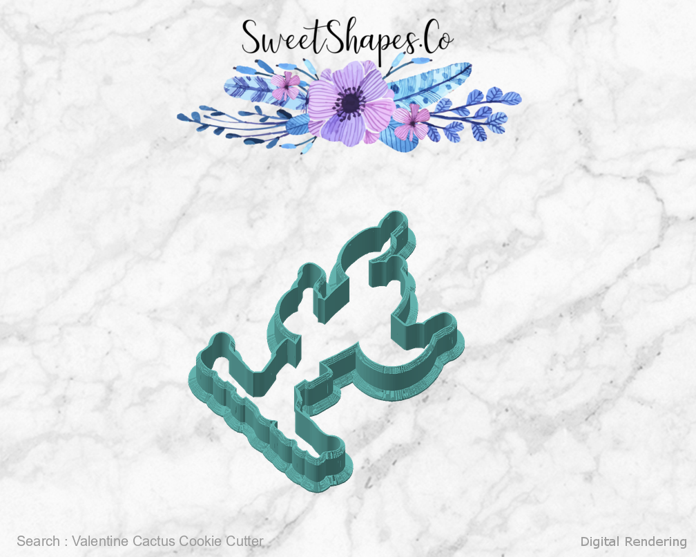Valentine Cactus Cookie Cutter — angled front view