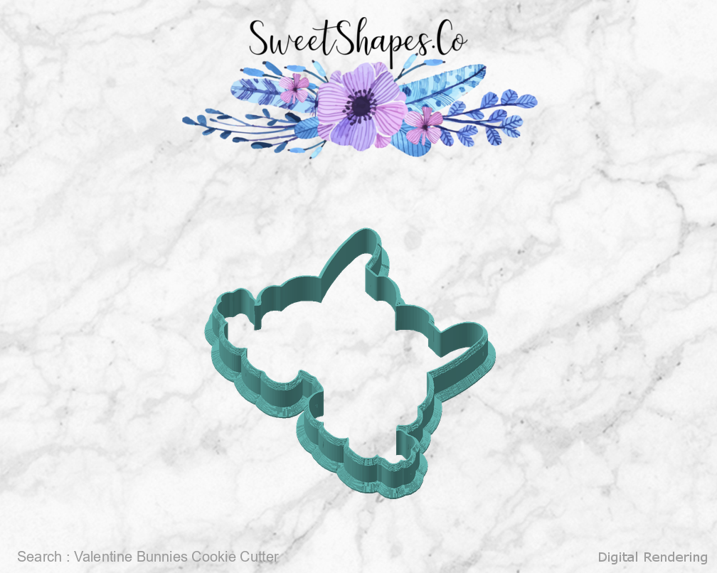 Valentine Bunnies Cookie Cutter — angled front view