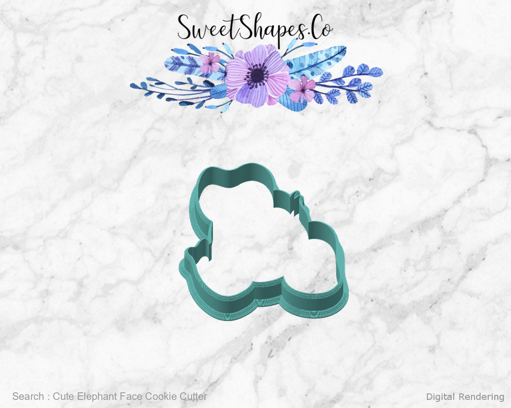 Cute Elephant Face Cookie Cutter — angled front view