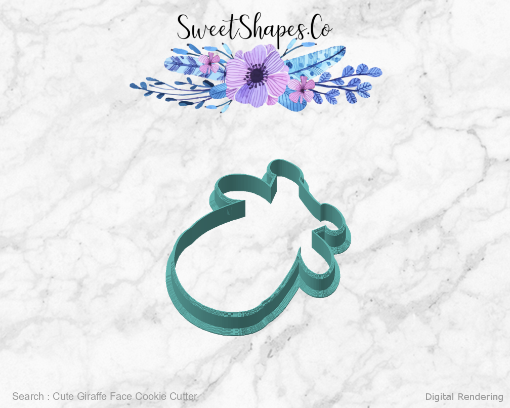Cute Giraffe Face Cookie Cutter — angled front view