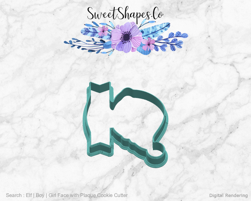 Elf | Boy | Girl Face with Plaque Cookie Cutter — right view