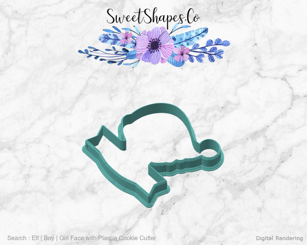 Elf | Boy | Girl Face with Plaque Cookie Cutter — angled front view