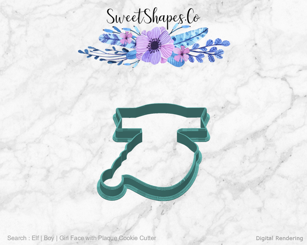 Elf | Boy | Girl Face with Plaque Cookie Cutter — back view