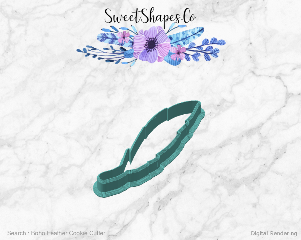 Boho Feather Cookie Cutter — angled front view